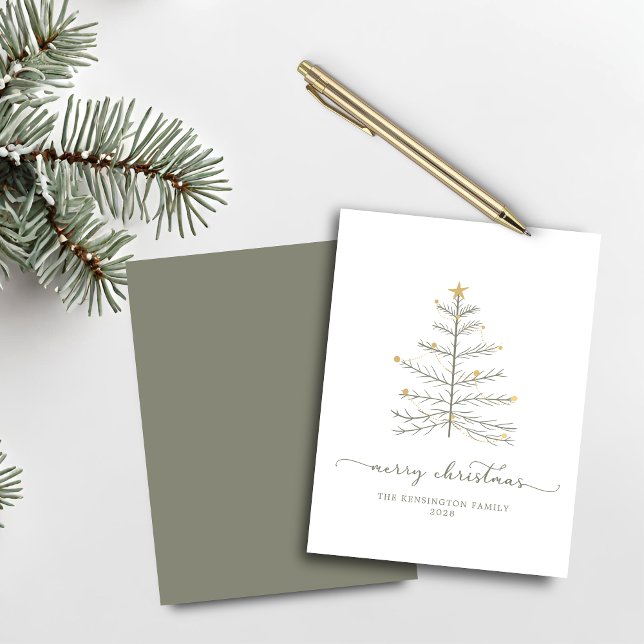 Budget Merry Christmas Tree Script Typography (Budget Merry Christmas Tree Script Typography Card)