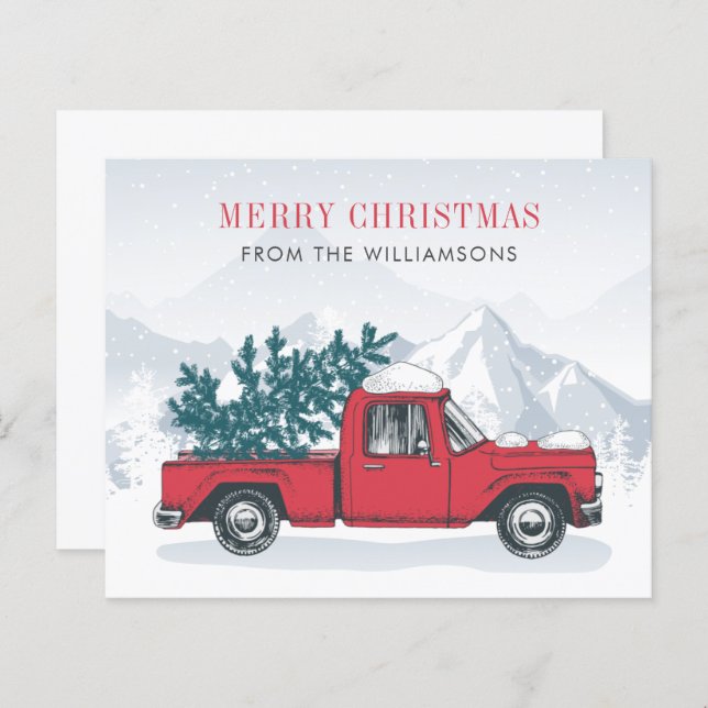 Budget Merry Christmas Watercolor Red Truck (Front/Back)