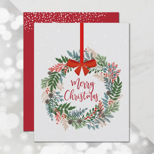 Budget Merry Christmas Wreath Holiday Card
