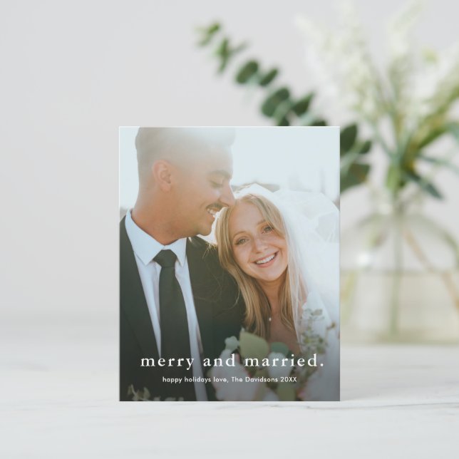 Budget Merry Married Wedding Photo Christmas Card (Standing Front)
