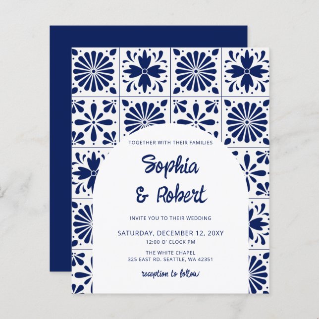 Budget Mexican Blue Talavera Tiles Wedding (Front/Back)