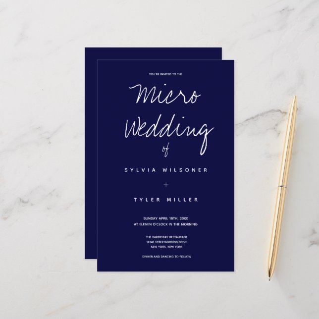 Budget Micro Wedding Dark Blue Typography (Front/Back In Situ)