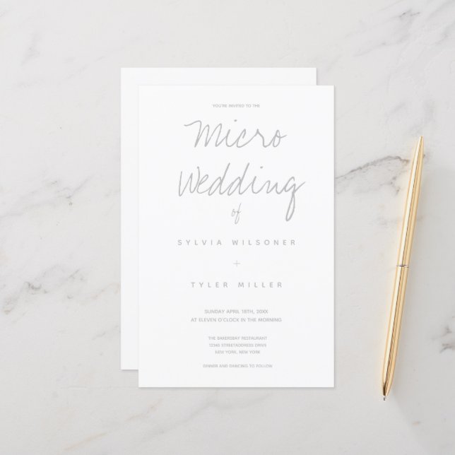 Budget Micro Wedding White Grey Typography (Front/Back In Situ)