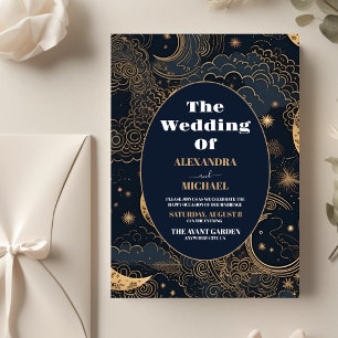 Budget Midnight Blue Gold Celestial Wedding Flyer