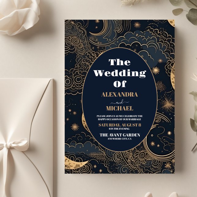 Budget Midnight Blue Gold Celestial Wedding Flyer (Creator Uploaded)