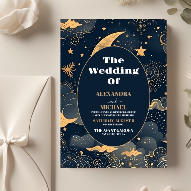 Budget Midnight Blue Gold Celestial Wedding Flyer (Creator Uploaded)