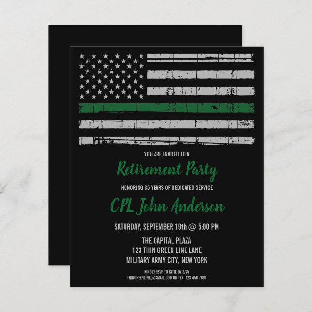 Budget Military Retirement Invite Thin Green Line (Front/Back)