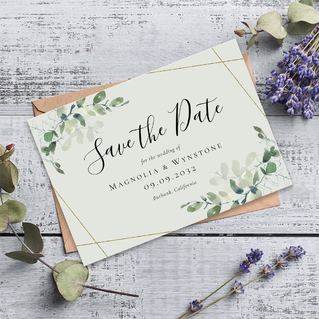 BUDGET MINI SIZE Eucalyptus Wedding Save The Date Card (Creator Uploaded)