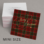 Budget MINI SIZE Merry Christmas plaid tartan Card<br><div class="desc">Elegant faux gold script simple text and signature personalised red green plaid tartan pattern non-photo holiday BUDGET square MINI SIZED note card with envelopes.</div>