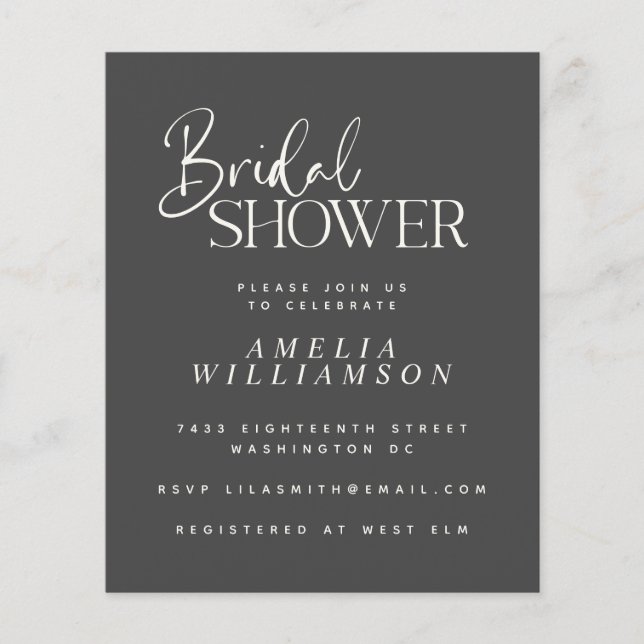 Budget Minimal Black Script Bridal Shower Invite (Front)
