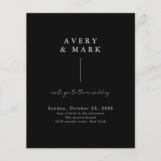 Budget Minimal Black White Simple Wedding Invite (Front)