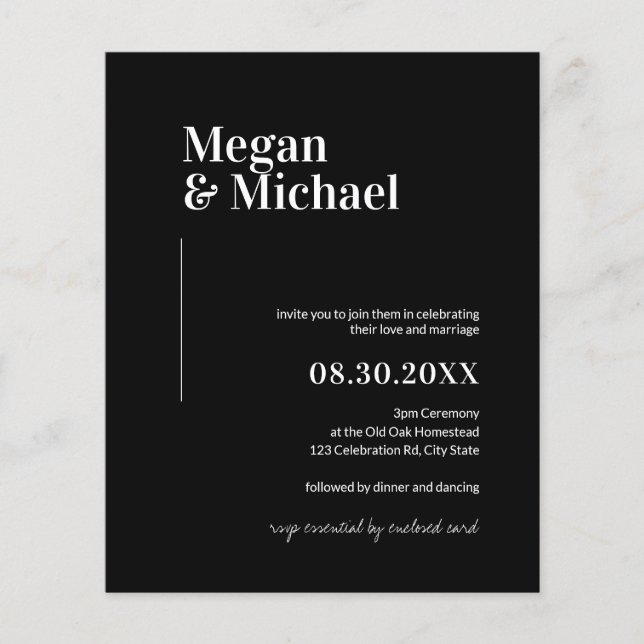 Budget Minimal Black White Simple Wedding Invite (Front)