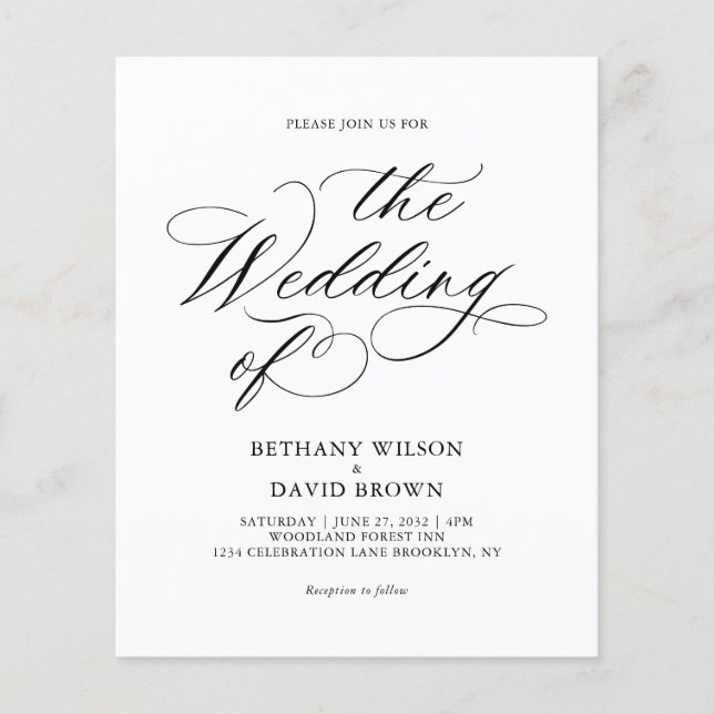 BUDGET Minimal Elegant Black Calligraphy Wedding (Front)