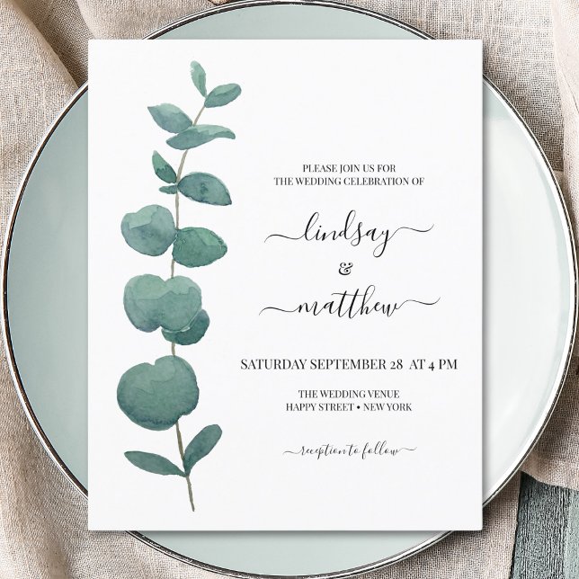 Budget Minimal Eucalyptus Wedding Invitation (Creator Uploaded)