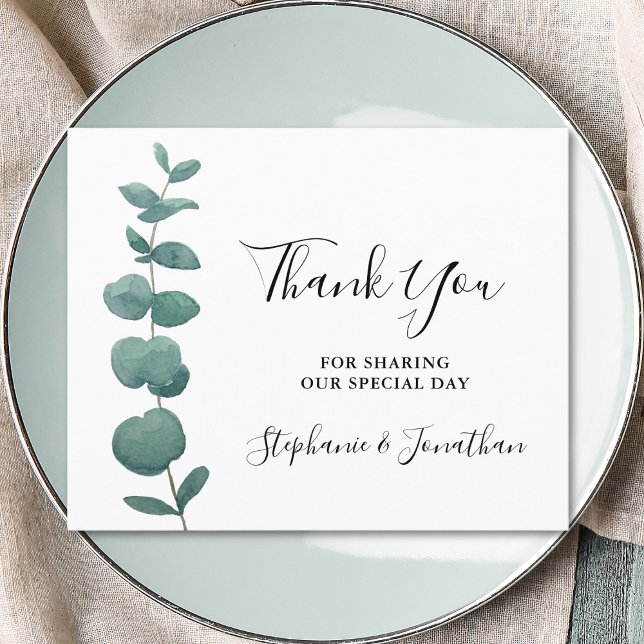 Budget Minimal Eucalyptus Wedding Thank You Card (Creator Uploaded)