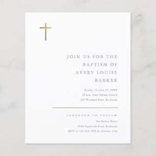Budget Minimal Gold Cross Baptism Invitation