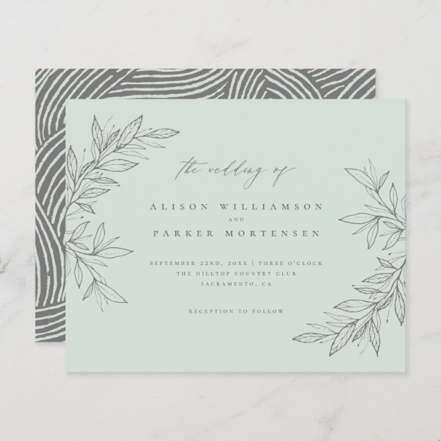 Budget Minimal Greenery Mint Botanical Wedding (Front/Back)