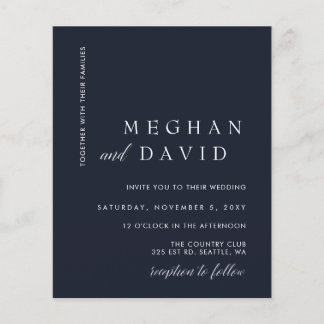 Budget Minimal Modern Navy Wedding Invitation
