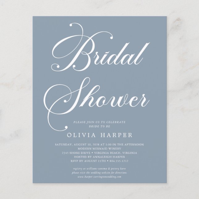 Budget Minimal Modern Script Bridal Shower Invite  Flyer (Front)