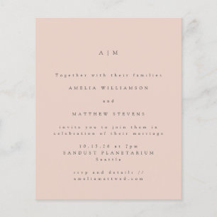 Budget Minimal Monogram Blush Wedding Invitation