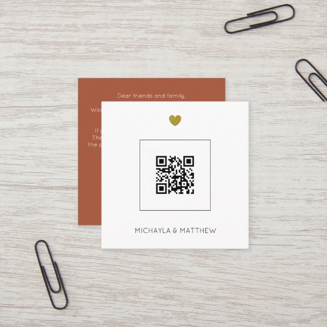 Budget Minimal QR Code Terracotta Wedding Invite (Front/Back In Situ)
