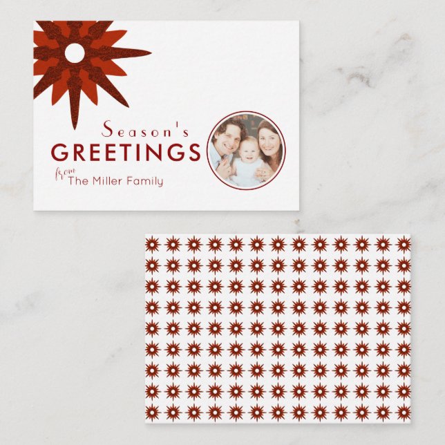 Budget Minimal Red & White Snowflake Family Photo Card (Front/Back)