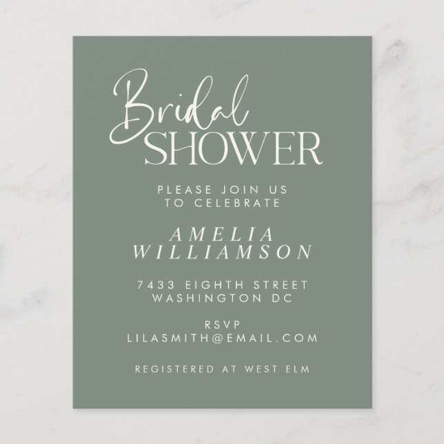 Budget Minimal Sage Script Bridal Shower Invite (Front)
