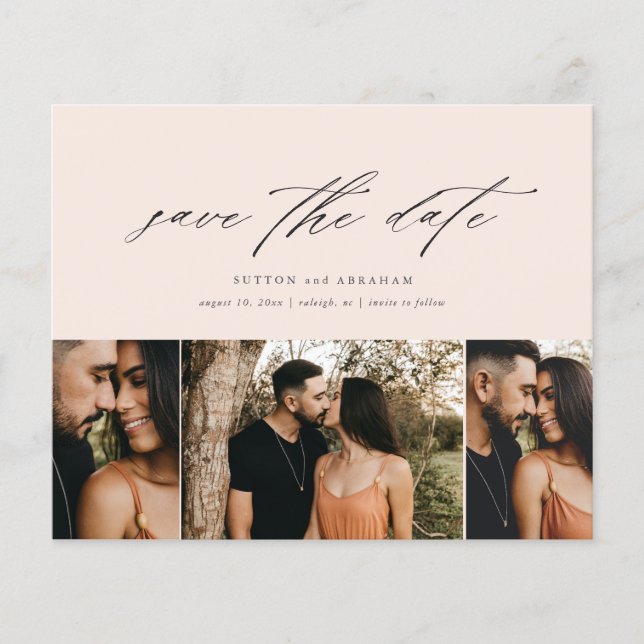 Budget Minimal Script 3 Photo Save The Date (Front)
