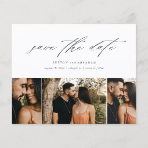 Budget Minimal Script 3 Photo Save The Date Flyer
