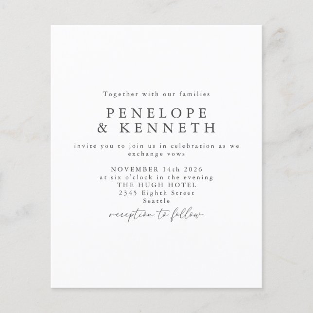 Budget Minimal Simple Elegant Black White Wedding (Front)