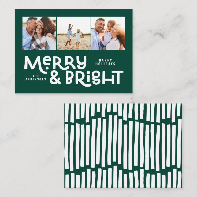 budget minimal typography 3 photo Christmas  Card (Front/Back)