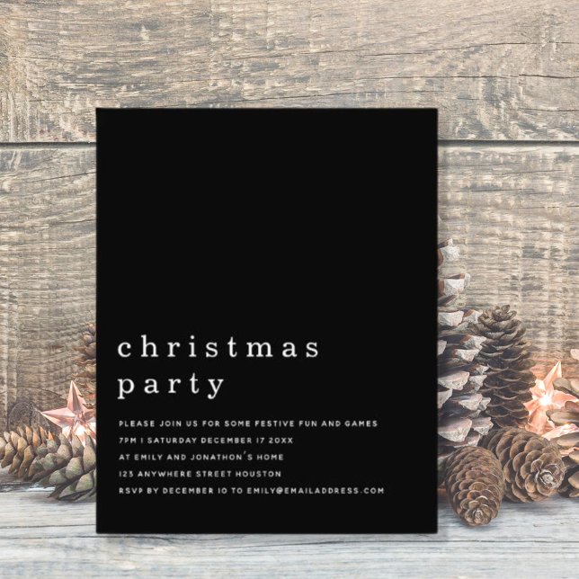 Budget Minimal White Black Christmas Party Invite (Creator Uploaded)