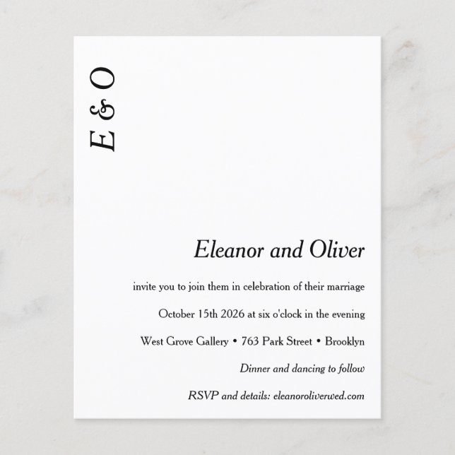 Budget Minimal White Elegant Wedding Invitation (Front)