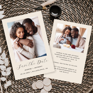 Budget Minimalist 2-Photo Beige Save the Date