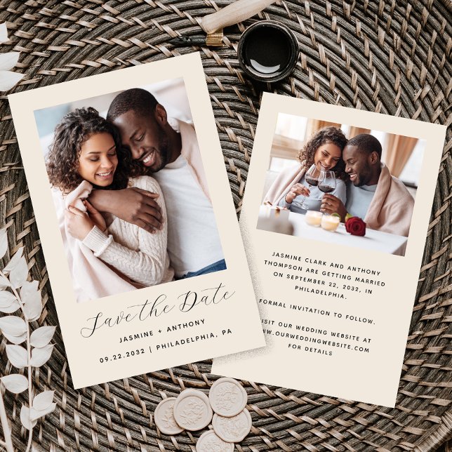 Budget Minimalist 2-Photo Beige Save the Date (Creator Uploaded)