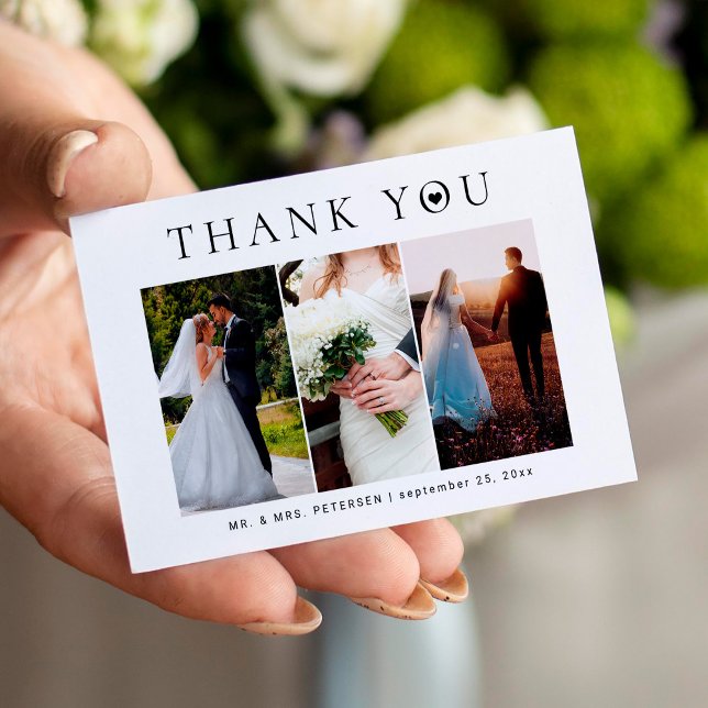 Budget minimalist 3 photo modern wedding thank you card (Creator Uploaded)