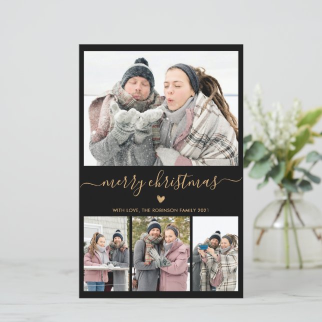 Budget Minimalist 4 Photo Collage Christmas Card (Standing Front)