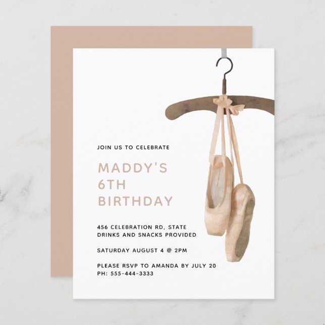 Budget Minimalist Ballet Ballerina 6th Birthday (Front/Back)