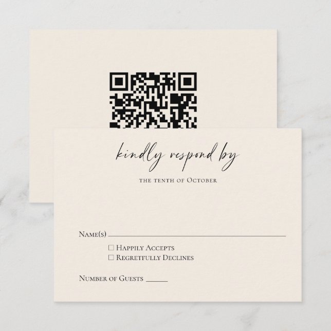 Budget Minimalist Black Ivory Modern Script RSVP Card (Front/Back)