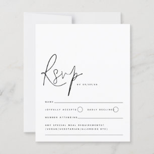 Budget Minimalist Black White Script Wedding RSVP