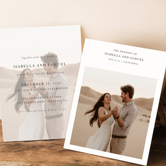 Budget Minimalist Boho 2 Photo Wedding Invitation (Creator Uploaded)