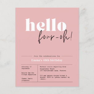 Budget minimalist dusty pink 40th Invitation Flyer