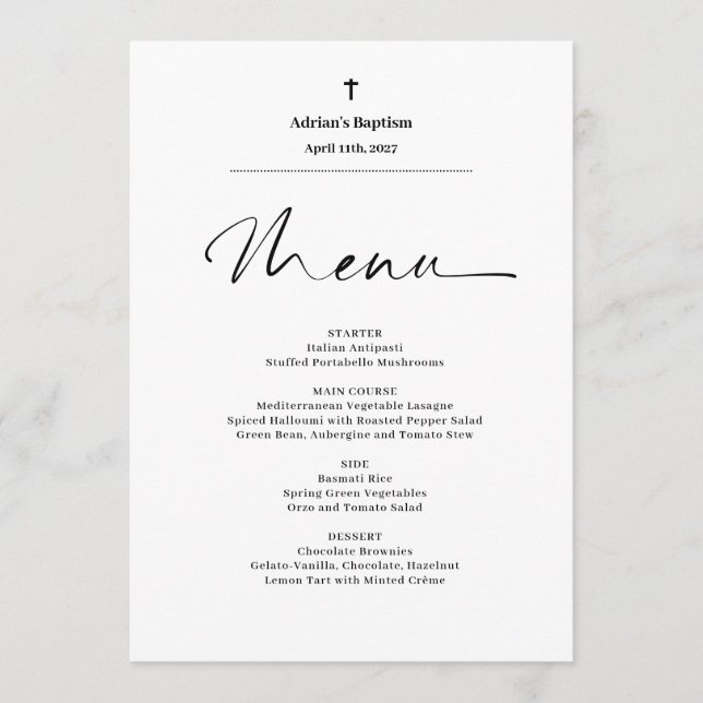Budget Minimalist Elegant Baptism Menu (Front)