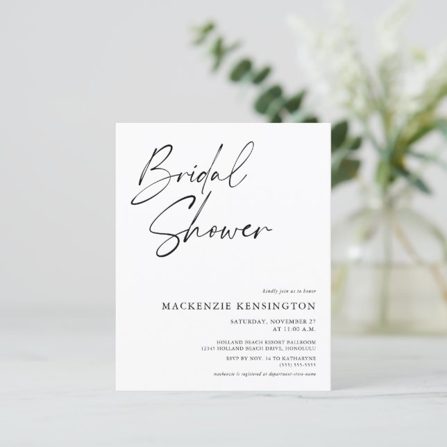 Budget Minimalist Elegant Bridal Shower Invitation (Standing Front)