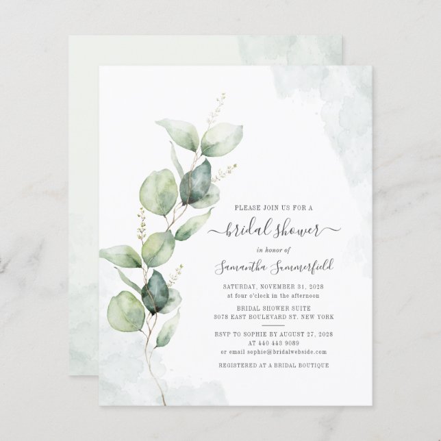 Budget Minimalist Eucalyptus Leaves Bridal Shower (Front/Back)