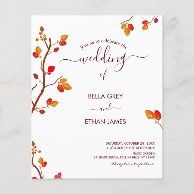 Budget Minimalist Fall Autumn Wedding Invitation (Front)