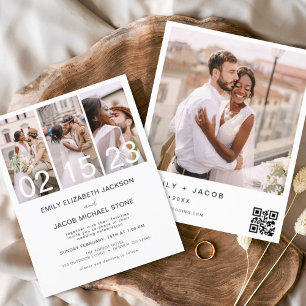Budget Minimalist Four Photo QR code Wedding Flyer