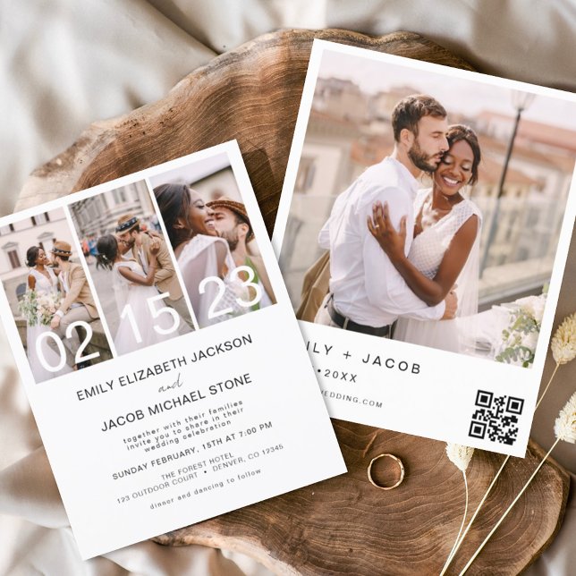 Budget Minimalist Four Photo QR code Wedding Flyer (Creator Uploaded)
