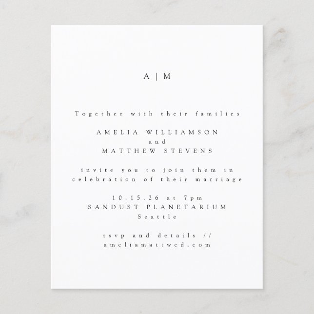 Budget Minimalist Monogram Chic Wedding Invitation (Front)