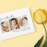 Budget Minimalist Photo Baby Thank You Card<br><div class="desc">A minimalist photo baby thank you card. The photographs of the models are for illustrative purposes and can be changed to your own. **PLEASE READ BEFORE PURCHASING** 1. Budget stationery measures 4.5" x 5.6" and fits inside an A6 envelope. You can add white envelopes to your order. 2. Each sheet...</div>